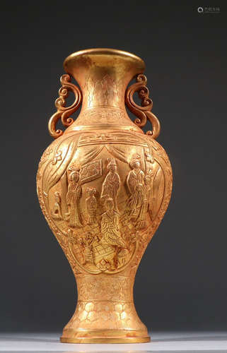 GILT BRONZE CAST FIGURE PATTERN VASE