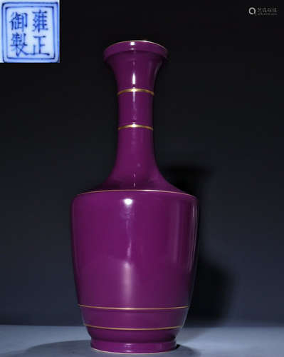 PURPLE GLAZE VASE OUTLINE IN GOLD