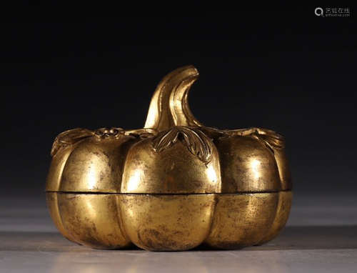 GILT BRONZE CAST PUMPKIN BOX WITH COVER