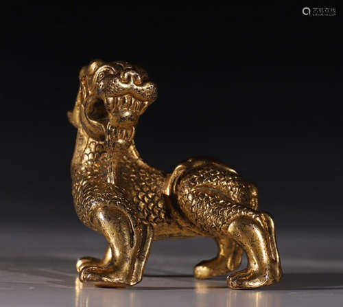 GILT BRONZE CAST QILIN BEAST PENDANT