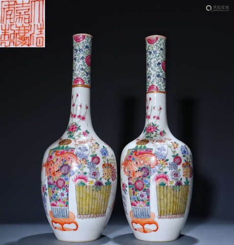 PAIR OF ENAMELED GLAZE VASES