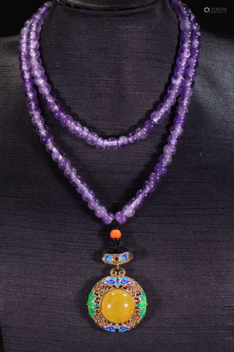 AMETHYST WITH CLOISONNE PENDANT NECKLACE