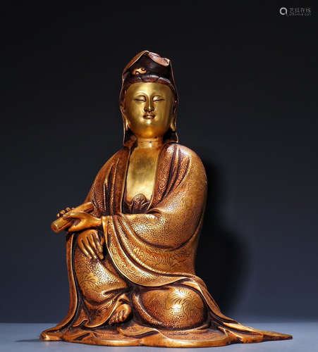 GILT BRONZE CAST GUANYIN BUDDHA STATUE