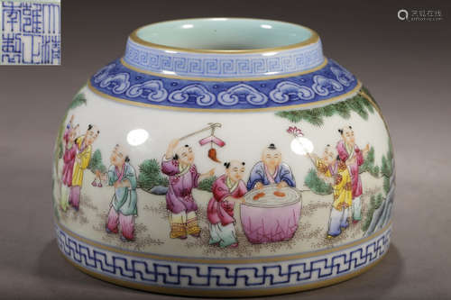 YONGZHENG MARK BLUE&WHITE GLAZE BRUSH WASHER