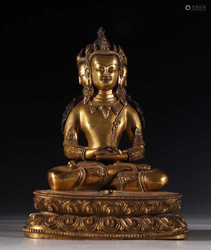 GILT BRONZE CAST GUANYIN BUDDHA STATUE