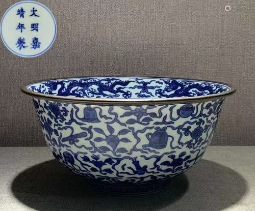 BLUE&WHITE GLAZE BOWL WITH DRAGON PATTERN