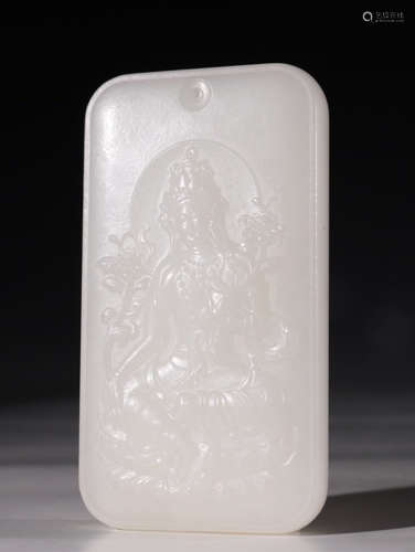 HETIAN JADE CARVED GUANYIN BUDDHA TABLET