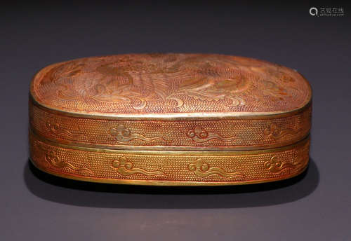 GILT SILVER CAST CRANE PATTERN BOX WITH COVER