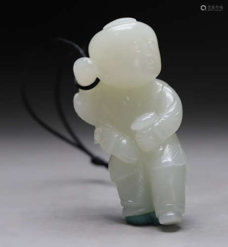 HETIAN JADE SEED CARVED KID SHAPED PENDANT