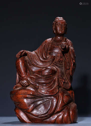 BAMBOO CARVED GUANYIN BUDDHA STATUE