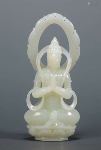 HETIAN JADE CARVED GUANYIN BUDDHA STATUE