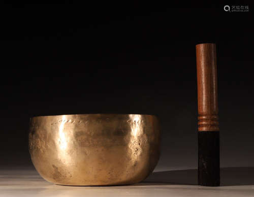 SET OF COPPER CAST BOWL&STICK