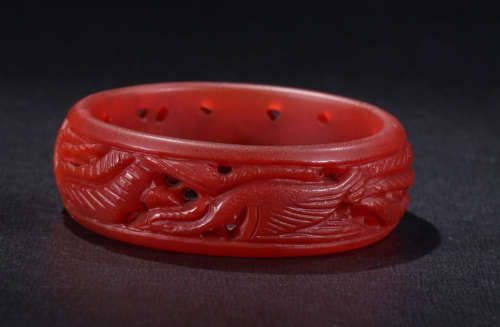 RED AGATE CARVED BANGLE