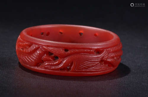 RED AGATE CARVED BANGLE