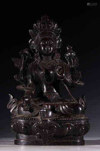 TIBETAN ZITAN WOOD CARVED TARA BUDDHA STATUE