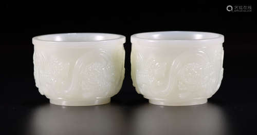 PAIR OF HETIAN JADE CARVED CUPS