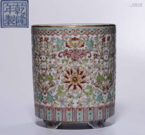 QIANLONG MARK ENAMELED GLAZE BRUSH POT