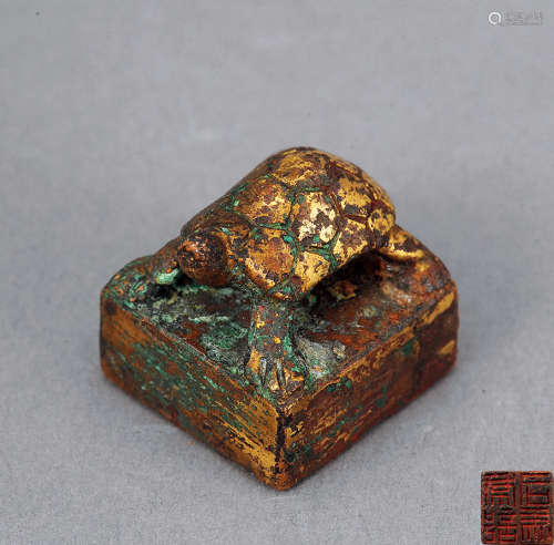 漢 銅鎏金龜鈕方印