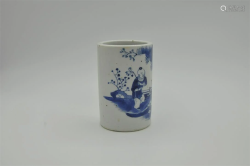 Blue and white pen holder of Qing Dynasty