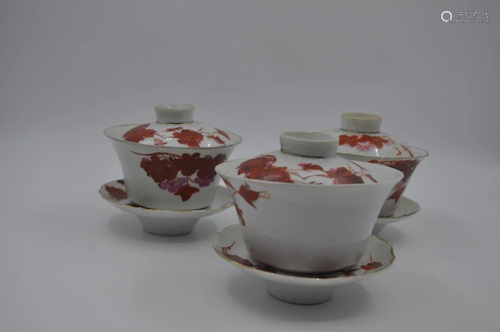 Three sets of tea bowls