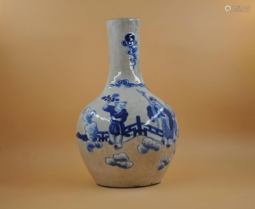 Mid Qing dynasty blue and white vase with a base