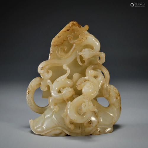 A Creamy White Jade Chilong Carving