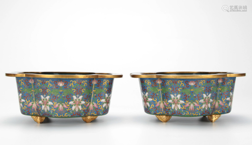 Pair Cloisonne Enamel Narcissus Bowl Qing Dynasty