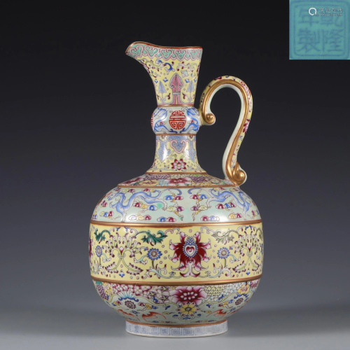 A Famille Rose Floral Scrolls Ewer Qing Dynasty