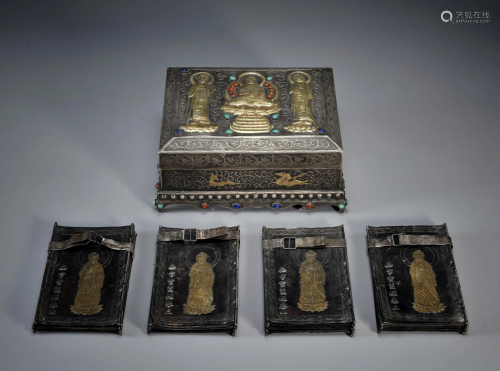 A Silver Partly Gilt Sutra Album with Box Tang Dynasty