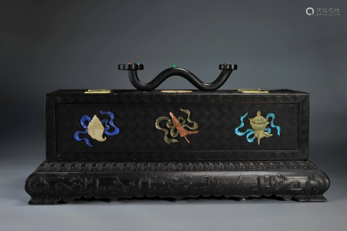 A Hard-stones Inlaid Rosewood Box Qing Dynasty