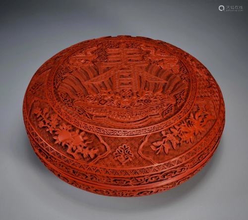 A Carved Cinnabar Lacquer Circular Box Qing Dynasty