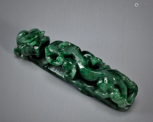 A Carved Jadeite Belthook Qing Dynasty