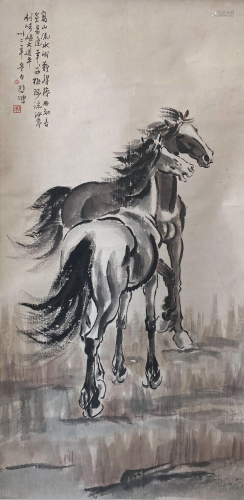 A Chinese Painting of Horses Signed Xu Beihong