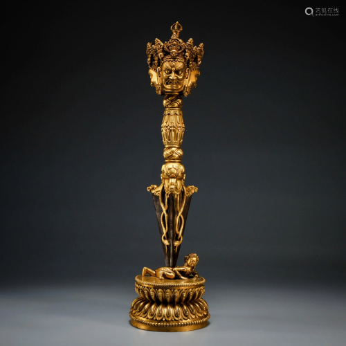 A Tibetan Gilt-bronze Phurba