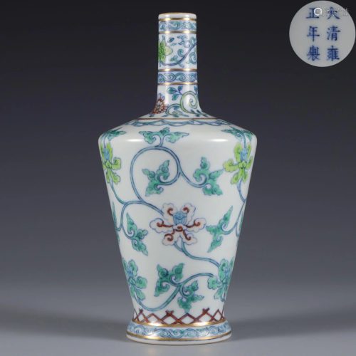 A Doucai Glazed Floral Scroll Vase Qing Dynasty