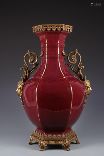 An Ormolu Mounted Red Glazed Vase Qing Dynasty