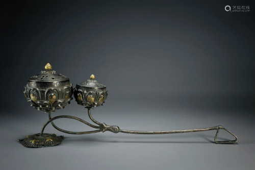A Silver Partly Gilt Incense Burner Tang Dynasty