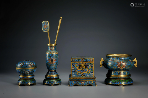 A Set of Four Cloisonne Enamel Scholar Items Qing