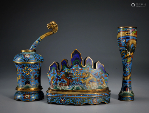 A Set of Three Cloisonne Enamel Scholar Items Qing
