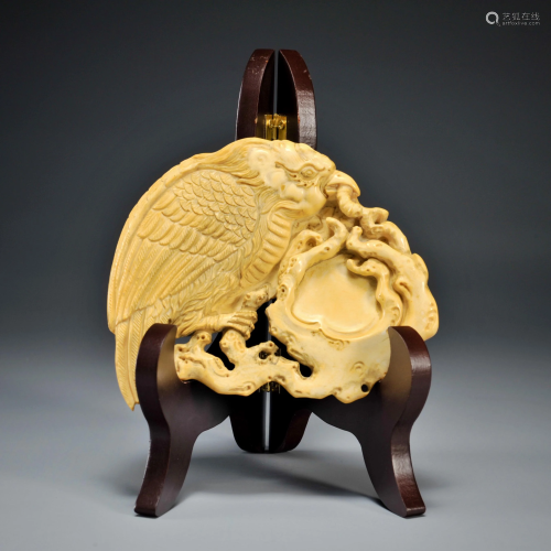 A Fine Carved Organic Material Parrot Qing Dynasty