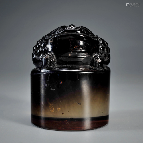 A Carved Smoky Quartz Seal Qing Dynasty