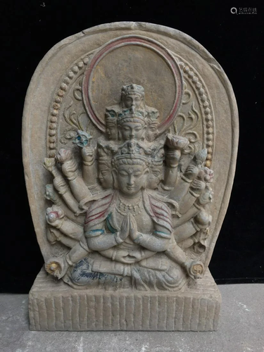 Bluestone Thousand-Hand Guanyin, 45 cm long, 13 cm