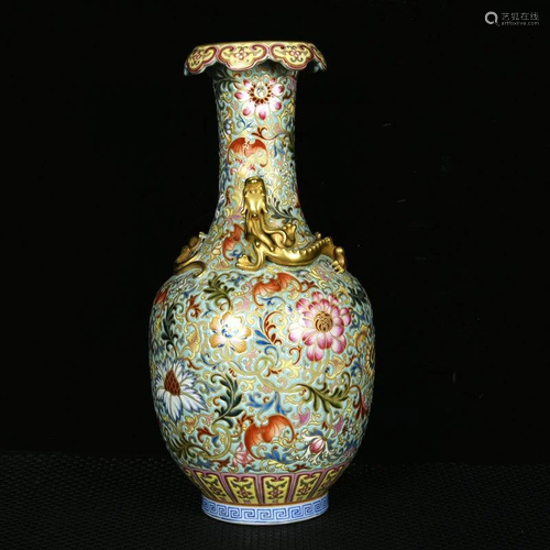 Qing Dynasty Qianlong green enamel color gilt gilt