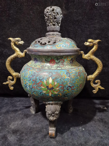 Gilt cloisonne incense burner in the Kangxi period, the