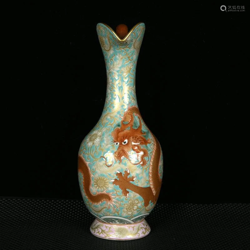 Qing Dynasty Qianlong Green Enamel Painted Golden