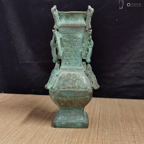 Old object, bronze, copper inlaid with jade vase, the