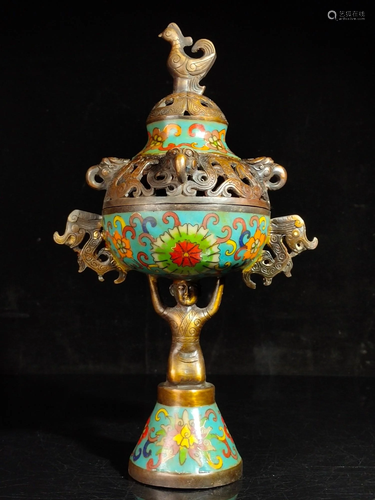 Rure copper cloisonne incense burner decorationHeight