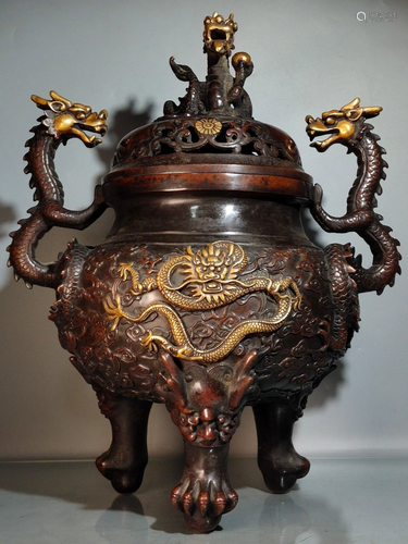 Gilt copper and real gold high-relief dragon pattern