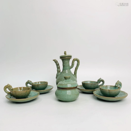 Ru porcelain borneol tea set of six pieces, pot height