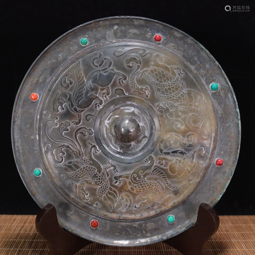 Tang Dynasty-Bronze Mirror with Four Gods and Animals